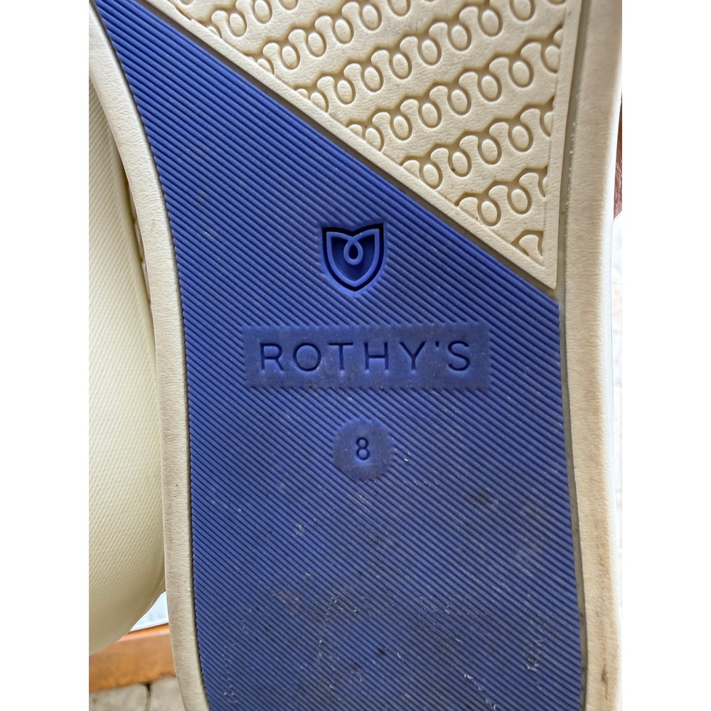 Rothy's Slip-On Sneakers in Tan with Blue Trim - Picture 4 of 6